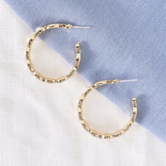 Elegant Gold Pearl Scalloped Hoop Earrings - Picture 6 of 12